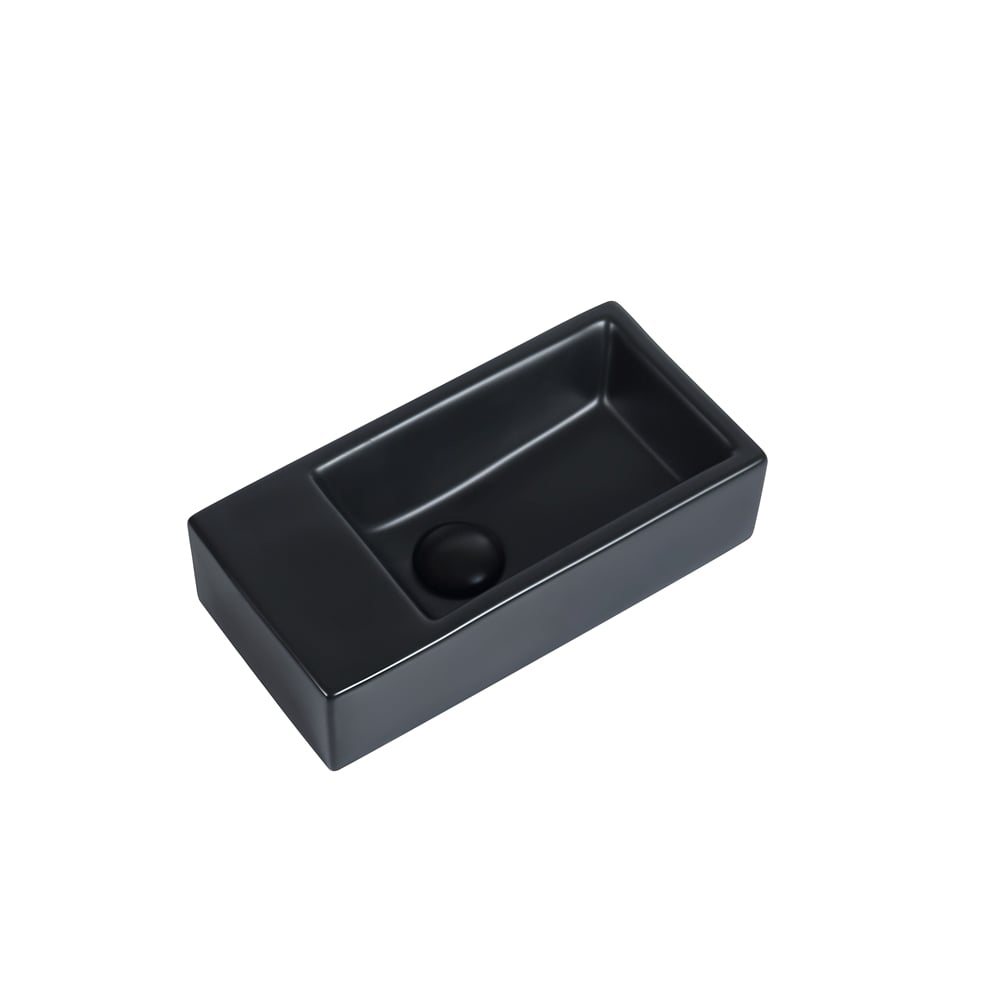 Mia 40.5x20x10.5cm mat zwart inclusief afvoerplug links zonder kraangat - Voordelig Design Sanitair