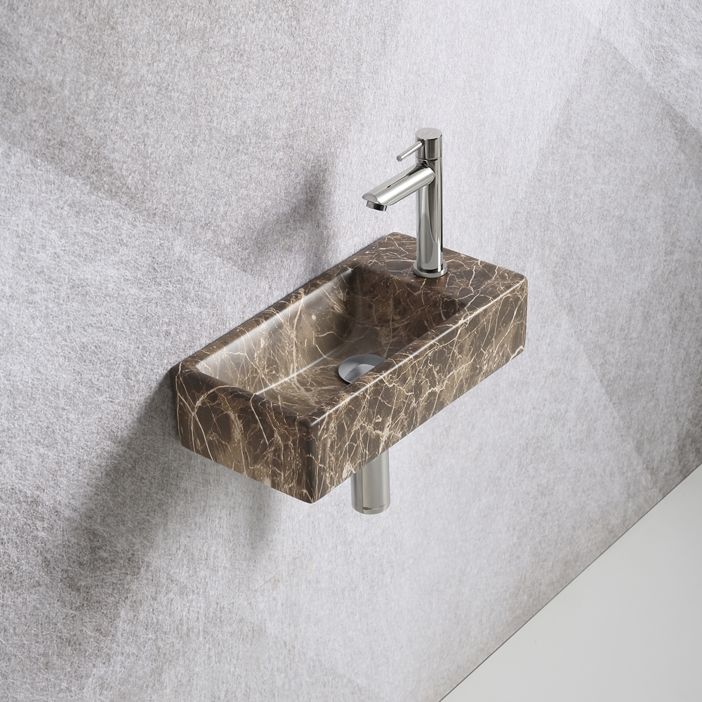 Moment gebruiker Heerlijk Fonteinset Mia 40.5x20x10.5cm marmerlook bruin rechts inclusief fontein  kraan, sifon en afvoerplug chroom - Voordelig Design Sanitair