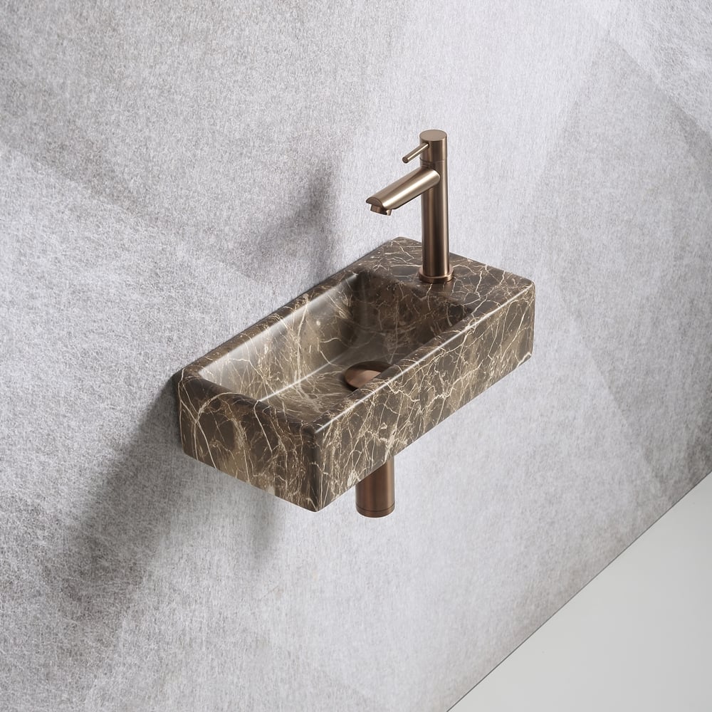 erfgoed Fobie heerser Fonteinset Mia 40.5x20x10.5cm marmerlook bruin rechts inclusief fontein  kraan, sifon en afvoerplug copper - Voordelig Design Sanitair