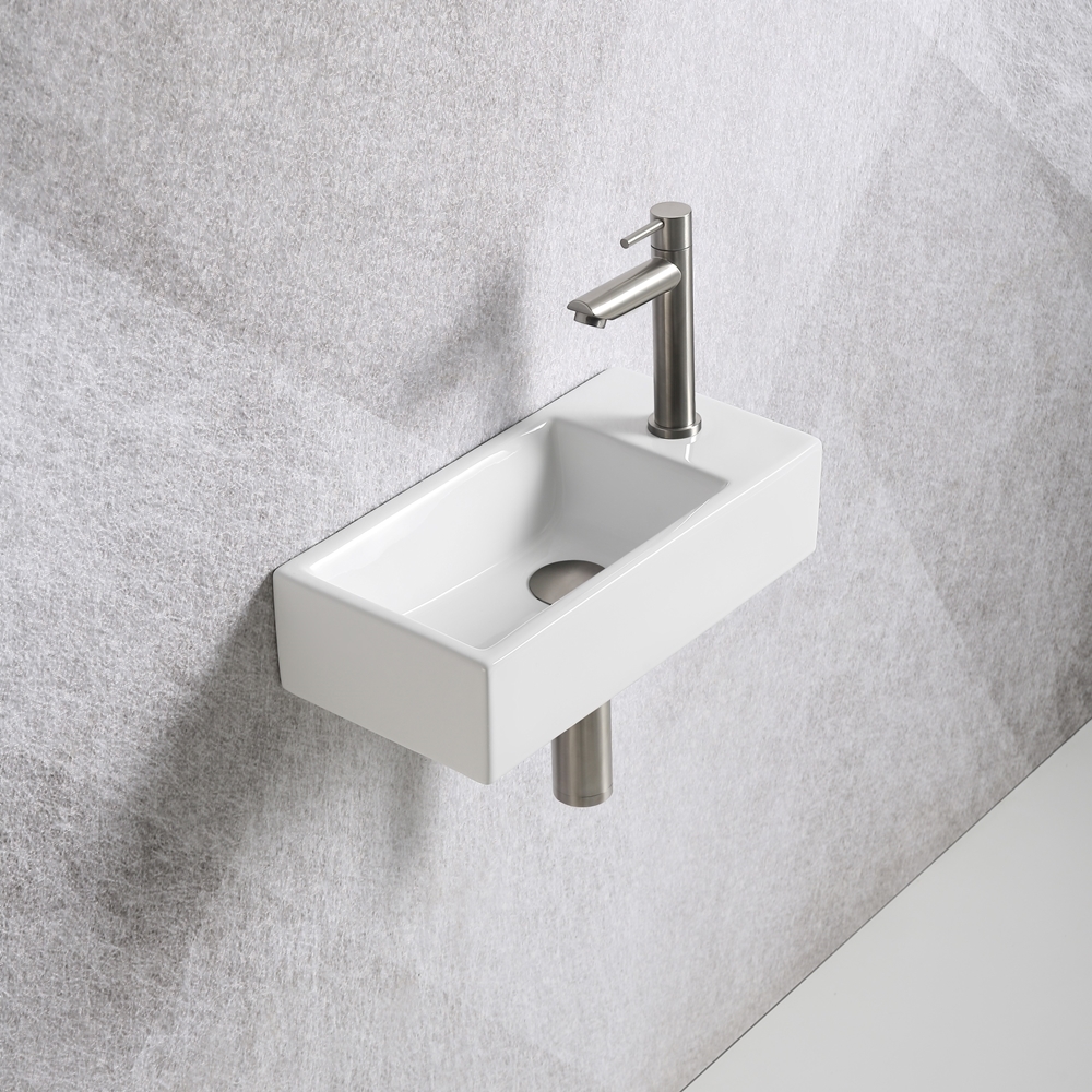 Mia 40.5x20x10.5cm wit fontein kraan, sifon en afvoerplug RVS - Voordelig Design Sanitair
