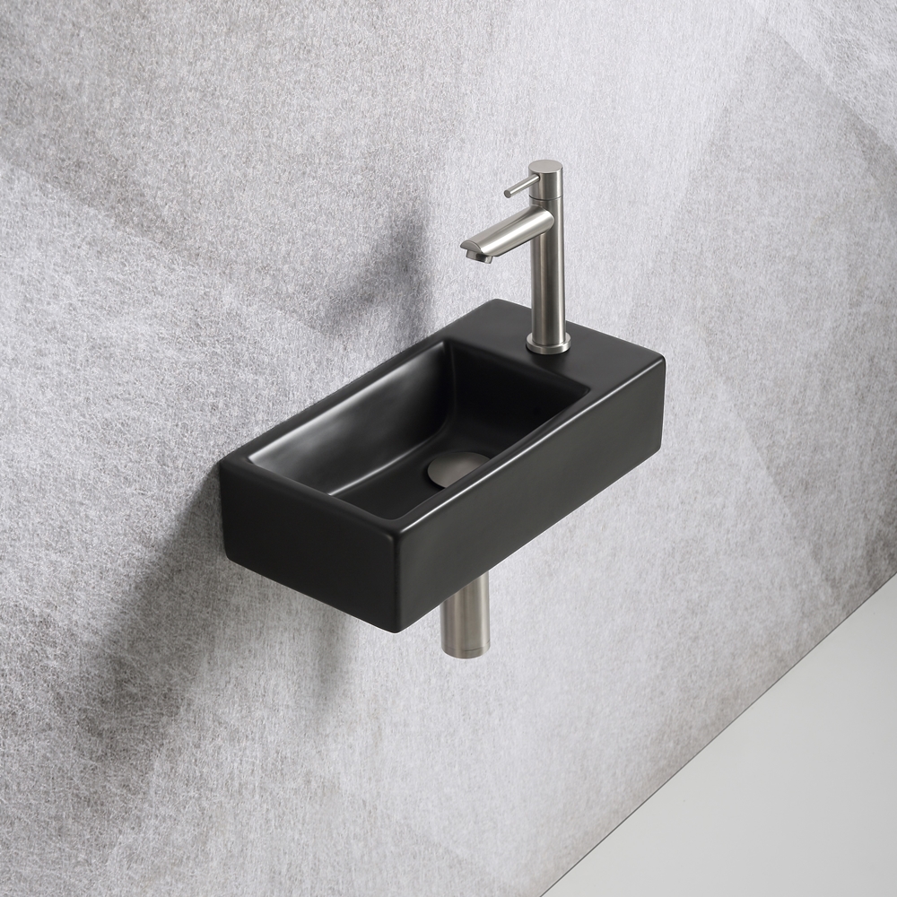 Mia 40.5x20x10.5cm rechts inclusief fontein kraan, sifon en afvoerplug RVS - Voordelig Design Sanitair