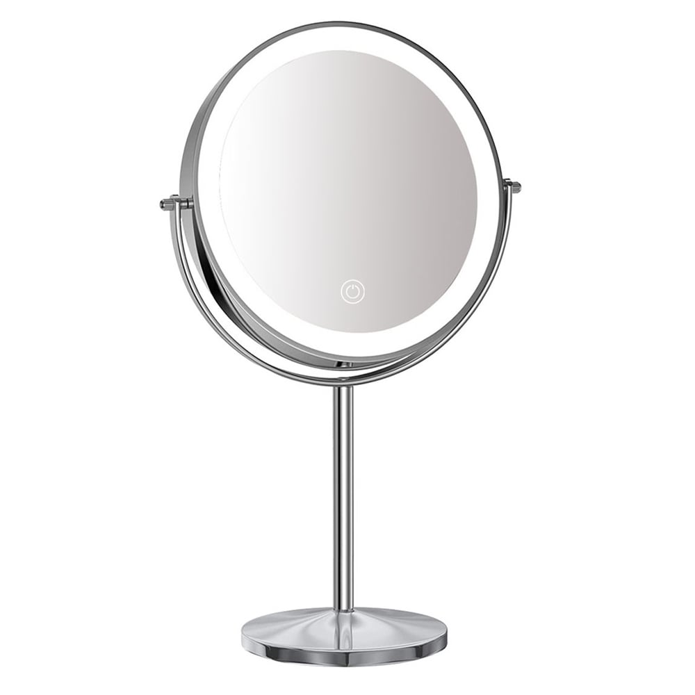Brein Beperkt Beleefd Make-up spiegel staand 10x vergrotend met dimbare LED verlichting chroom -  Voordelig Design Sanitair