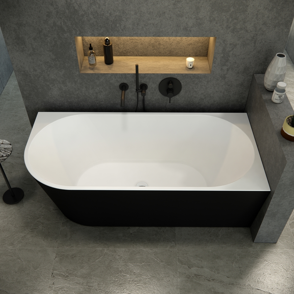 uitgehongerd Pech Europa Vrijstaand bad Luciano hoekbad 170x80x58cm mat zwart/ wit acryl rechts -  Voordelig Design Sanitair