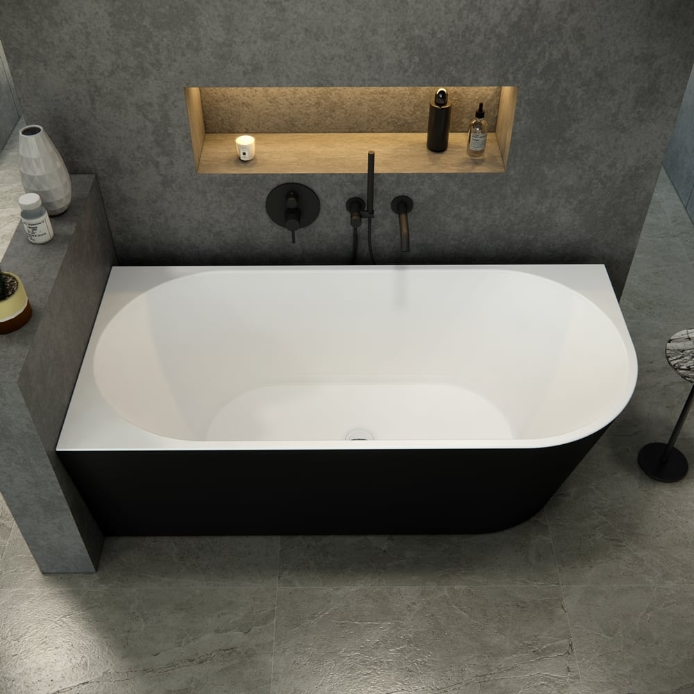 Vrijstaand bad Luciano hoekbad mat zwart en wit acryl links - Voordelig Design Sanitair