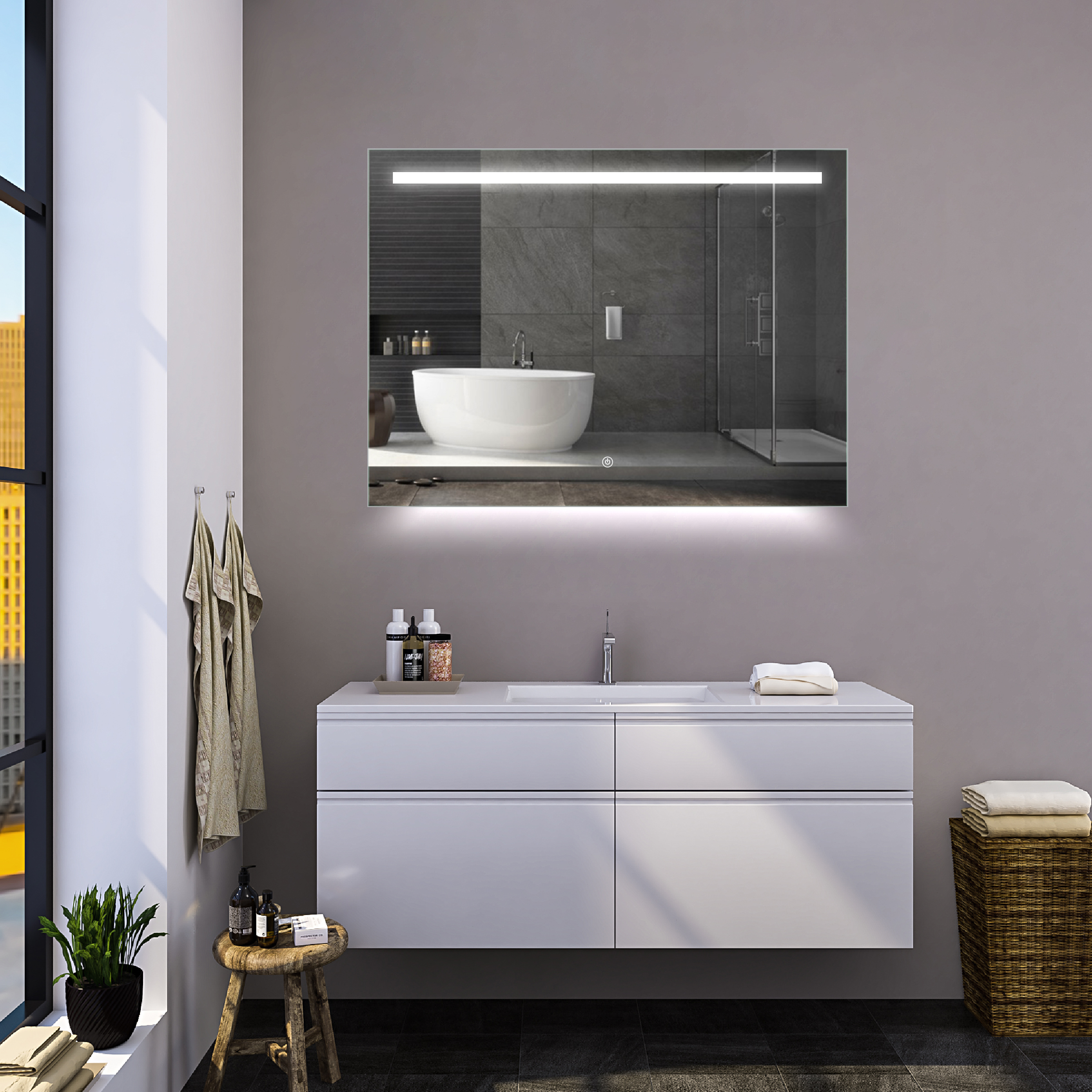 Aanval Werkloos vorst Rechthoekige badkamerspiegel Riley met verwarming, LED verlichting en touch  sensor 120x60cm - Voordelig Design Sanitair