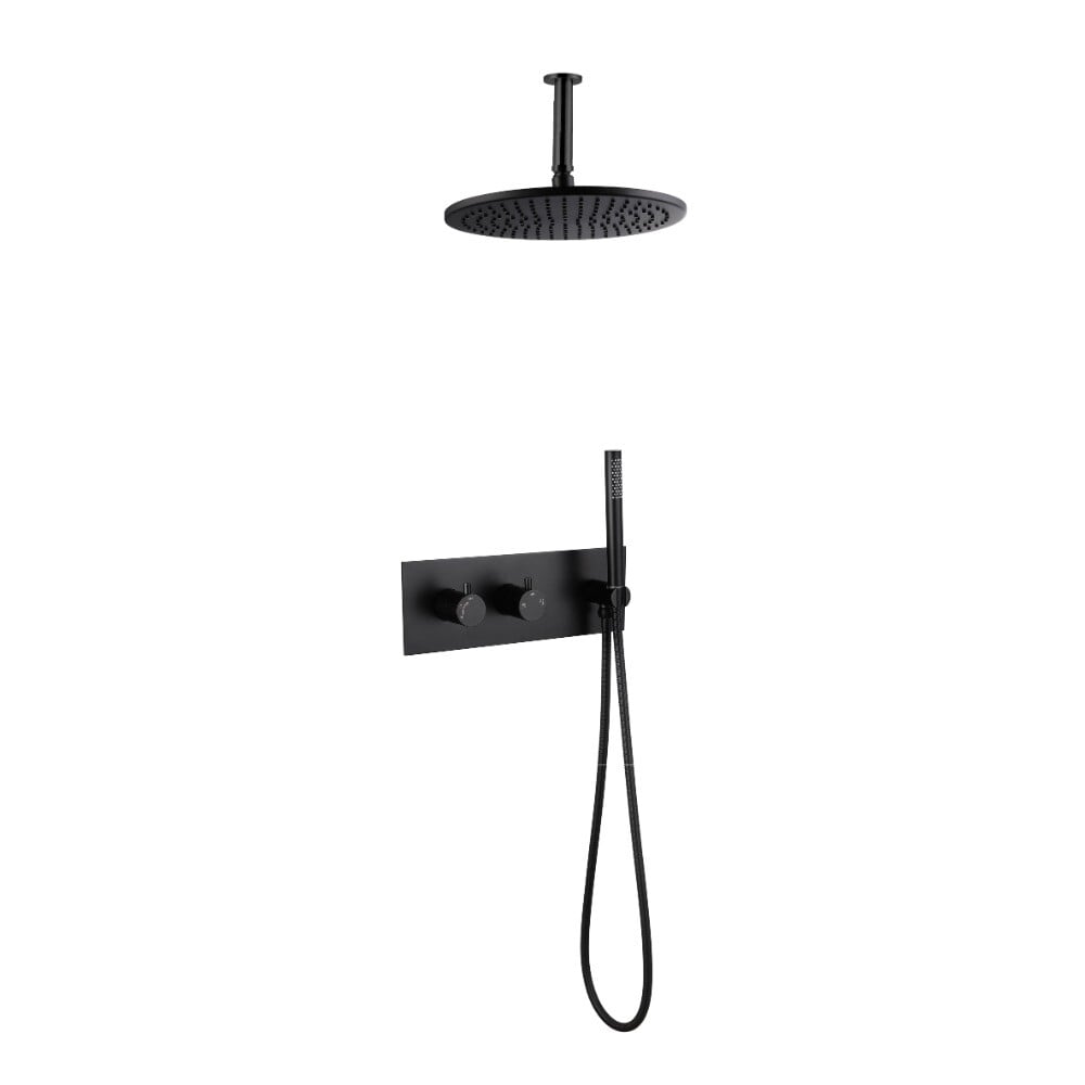 Inbouw regendouche met plafond arm 25cm douchekop zwart tweeknops bediening - Voordelig Design